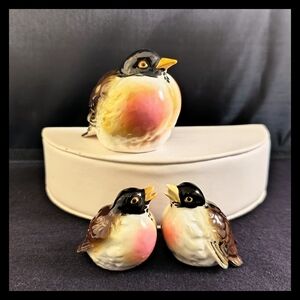 🐦‍⬛ Vtg. Hagen Renaker Adorable Red Breasted Robin Porcelain Bird Figurine Set